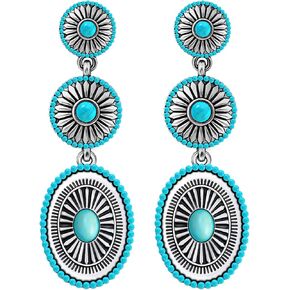 Ronglry Western Earrings Outfit for Women Silver Boho Turquoise Earrings for Women Vintage Concho Earring Cowboy Cowgirl Accessories Western Jewelry Country Concert Outfits for Womens Westerns Dress in Kuwait