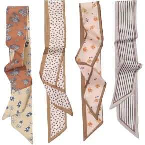 CHLINS 4 قطع وشاح رأس من الساتان للنساء طويل رفيع، متعدد الاستخدامات بوهو الشعر وشاح للرقبة وحقيبة وإكسسوارات عصابة رأس للمعصم in Kuwait