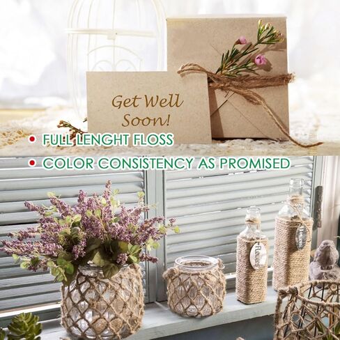 خيوط الجوت بطول 15 مترًا للحرف اليدوية وتغليف الهدايا والتعبئة والبستنة والكروشيه والحياكة المكرامية (وردة مغبرة خفيفة) in Kuwait