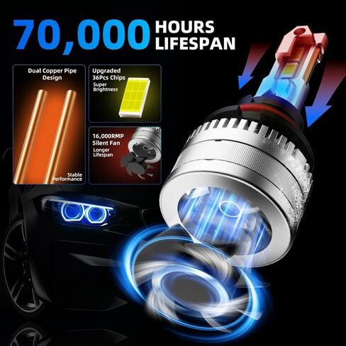 H13 Light Bulb, 800% Brighter H13 9008 Bulbs, Plug N Play, Long Lifespan, No Flicker, Easy Installation, 2PCS. in Kuwait