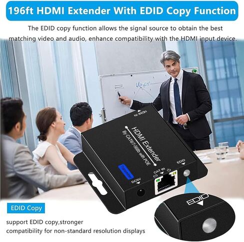 196ft HDMI Extender Over Ethernet CAT6/CAT7 TO HDMI Conveter Extension POC Extender 1080P@60Hz with Lossless Transmission Over Single Cat6 RJ45 Repeater EDID Copy Compatible with DVD Blu-Ray Record in Kuwait