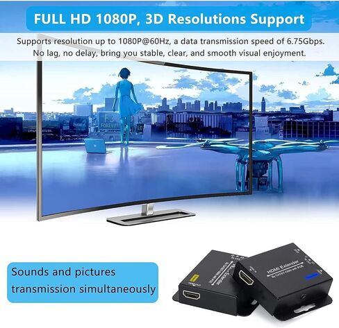 196ft HDMI Extender Over Ethernet CAT6/CAT7 TO HDMI Conveter Extension POC Extender 1080P@60Hz with Lossless Transmission Over Single Cat6 RJ45 Repeater EDID Copy Compatible with DVD Blu-Ray Record in Kuwait