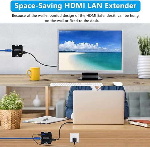 196ft HDMI Extender Over Ethernet CAT6/CAT7 TO HDMI Conveter Extension POC Extender 1080P@60Hz with Lossless Transmission Over Single Cat6 RJ45 Repeater EDID Copy Compatible with DVD Blu-Ray Record in Kuwait
