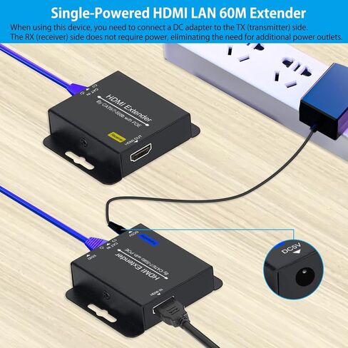 196ft HDMI Extender Over Ethernet CAT6/CAT7 TO HDMI Conveter Extension POC Extender 1080P@60Hz with Lossless Transmission Over Single Cat6 RJ45 Repeater EDID Copy Compatible with DVD Blu-Ray Record in Kuwait