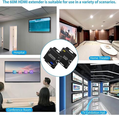 196ft HDMI Extender Over Ethernet CAT6/CAT7 TO HDMI Conveter Extension POC Extender 1080P@60Hz with Lossless Transmission Over Single Cat6 RJ45 Repeater EDID Copy Compatible with DVD Blu-Ray Record in Kuwait