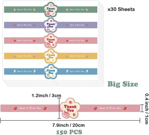 7.9 inch Long Thank You Stickers Small Busines 150 Pcs Cute Flower Shaped Have A Nice Day Self-Adhesive Sealing Baking Labels Handmade Food Tamper-Proof Bakery Sticker for Baked Goods Packaging in Kuwait