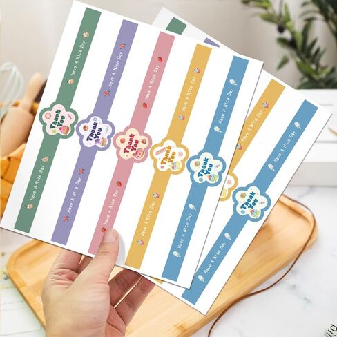 7.9 inch Long Thank You Stickers Small Busines 150 Pcs Cute Flower Shaped Have A Nice Day Self-Adhesive Sealing Baking Labels Handmade Food Tamper-Proof Bakery Sticker for Baked Goods Packaging in Kuwait