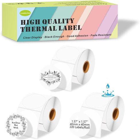 [200 ملصق/لفة × 3] ملصقات حرارية دائرية مقاس 50 مم، إعادة تعبئة شريط صانع ملصقات دائري مقاس 1.97 بوصة، ملصقات حرارية مقاومة للطقس والتمزق لـ Phomemo M110، Supvan T50M Pro in Kuwait