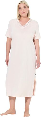 Ulla Popken Womenswear Plus Size Curvy Eyelet Trim V-Neck Super Soft Cotton Blend Nightgown 804072 in Saudi Arabia