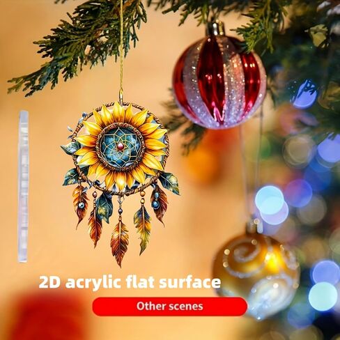Sunflowers Dream Catcher Acrylic Hanging Ornament with Loop - Car Mirror Decor, Keychain, for Christmas, Birthday, Graduation, Backpack Charms, Artistic Accessory in Saudi Arabia