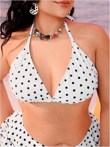Floerns Women's Plus Size Polka Dots Halter Bikini Top Tie Backless Swim Tops Beachwear in Saudi Arabia