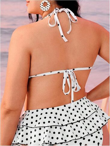 Floerns Women's Plus Size Polka Dots Halter Bikini Top Tie Backless Swim Tops Beachwear in Saudi Arabia