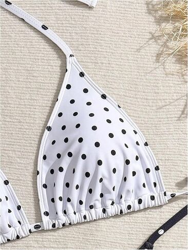 Floerns Women's Plus Size Polka Dots Halter Bikini Top Tie Backless Swim Tops Beachwear in Saudi Arabia