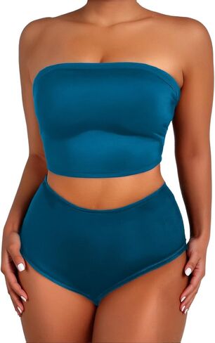 Bandeau Bikini Set for Women Strapless High Waisted Swimsuit Longline Bathing Suits 2Piece in Saudi Arabia