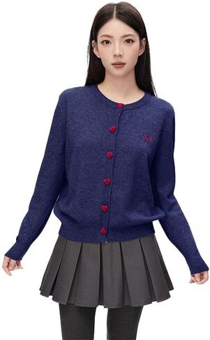 Women Sweet Knitted Cardigan Bow Embroidery Heart-Shaped Button Sweater Casual Solid Knitting Tops in Kuwait