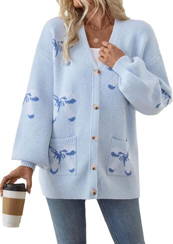Womens Valentine Bow Pocket V Neck Cardigan Sweaters Spring 2026 Oversized Cute Button Pocket Long Sleeve Sweaters in Saudi Arabia