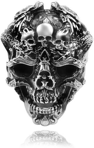 مجموعة خواتم جمجمة فاسق للرجال مكونة من 5 حلقات قابلة للتعديل، رأس هيكل عظمي قوطي مع عين حمراء وزرقاء خضراء وتصميم جمجمة مزدوجة، حلقات معدنية عتيقة للارتداء اليومي والحفلات in Kuwait