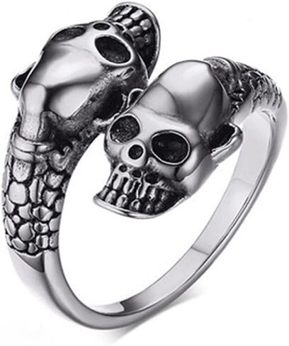 مجموعة خواتم جمجمة فاسق للرجال مكونة من 5 حلقات قابلة للتعديل، رأس هيكل عظمي قوطي مع عين حمراء وزرقاء خضراء وتصميم جمجمة مزدوجة، حلقات معدنية عتيقة للارتداء اليومي والحفلات in Kuwait