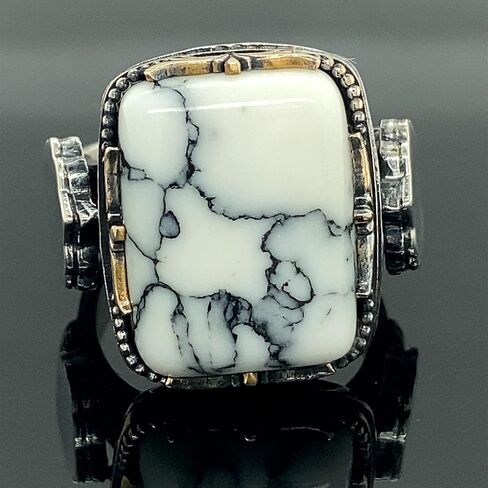 Sterling Silver Ring, White Turquoise Stone, Howlite Stone Ring,Natural Stone, Ottoman Men Ring, Turkish handmade, Gift for Him in Kuwait