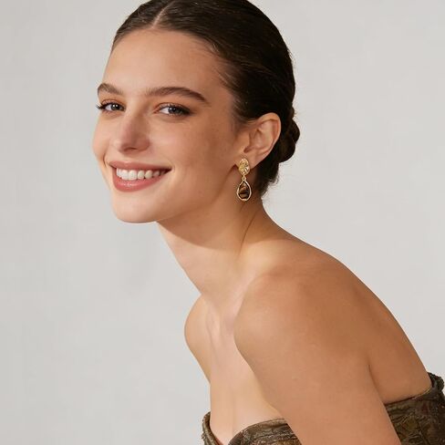 Teardrop Dangle Earrings for Women 14K Gold Plated Textured Brown Tiger Eye Drop Earring Statement Trendy Valentine Jewelry Gifts in Kuwait