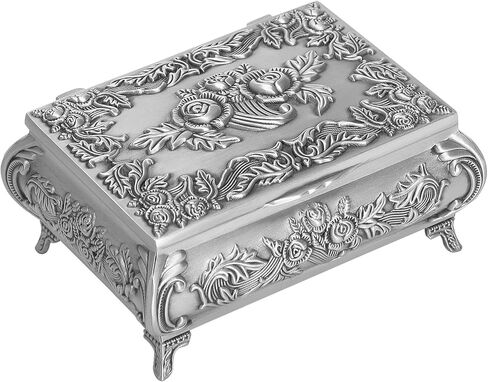 صندوق مجوهرات معدني عتيق مستطيل الشكل بنمط وردة، وأقراط حلقية وقلائد وحامل مسبحة وصناديق عتيقة، وصندوق تذكار للحلي هدية ديكور منزلي للنساء (النمط 1) in Kuwait