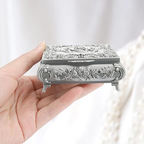 صندوق مجوهرات معدني عتيق مستطيل الشكل بنمط وردة، وأقراط حلقية وقلائد وحامل مسبحة وصناديق عتيقة، وصندوق تذكار للحلي هدية ديكور منزلي للنساء (النمط 1) in Kuwait