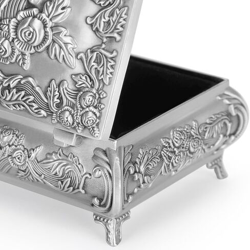 صندوق مجوهرات معدني عتيق مستطيل الشكل بنمط وردة، وأقراط حلقية وقلائد وحامل مسبحة وصناديق عتيقة، وصندوق تذكار للحلي هدية ديكور منزلي للنساء (النمط 1) in Kuwait