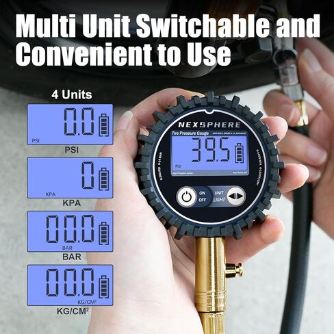 Tire Pressure Gauge, 100 PSI, ANSI B40.1 Certified Accuracy, Easy-to-Read 2" Glow Dial, Durable Brass & Steel Construction for Cars, Trucks, SUVs, Motorcycles & Bicycles in Kuwait