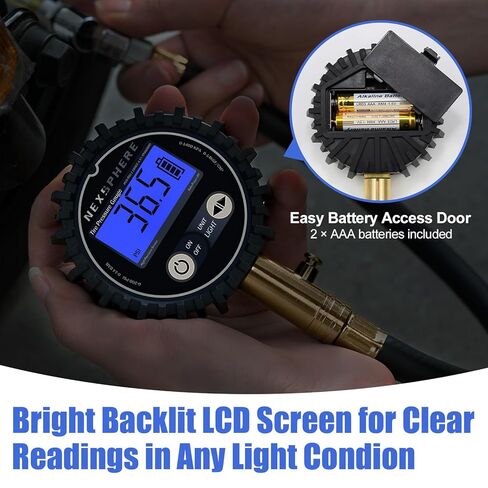 Tire Pressure Gauge, 100 PSI, ANSI B40.1 Certified Accuracy, Easy-to-Read 2" Glow Dial, Durable Brass & Steel Construction for Cars, Trucks, SUVs, Motorcycles & Bicycles in Kuwait