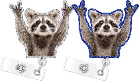 Raccoon Racoon 2pack Badge Reels Retractable Funny Cute Badge Holder with Badge Reel Unique ID Clip Name Tag Card Tag Card Badge Clip Acrylic Accessories Gifts Nurse Student RN LPN Office Worker in Saudi Arabia