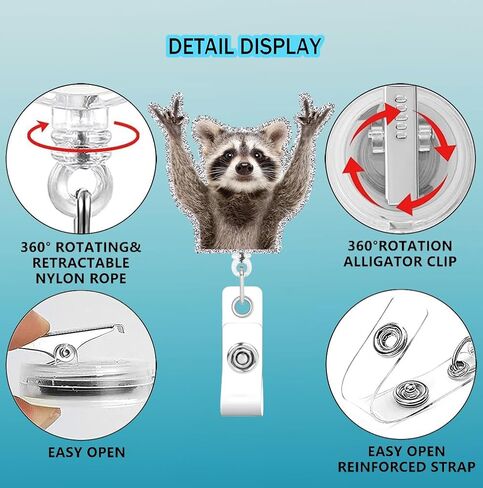 Raccoon Racoon 2pack Badge Reels Retractable Funny Cute Badge Holder with Badge Reel Unique ID Clip Name Tag Card Tag Card Badge Clip Acrylic Accessories Gifts Nurse Student RN LPN Office Worker in Saudi Arabia