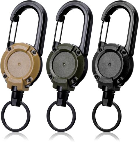 3 Pack Heavy Duty Retractable Keychain, Multitool Carabiner Badge Holder with 25.59" Retractable ID Badge Clip Reel for Men and Women (Black,Green,Khaki) in Saudi Arabia