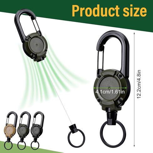 3 Pack Heavy Duty Retractable Keychain, Multitool Carabiner Badge Holder with 25.59" Retractable ID Badge Clip Reel for Men and Women (Black,Green,Khaki) in Saudi Arabia