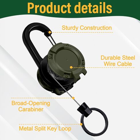 3 Pack Heavy Duty Retractable Keychain, Multitool Carabiner Badge Holder with 25.59" Retractable ID Badge Clip Reel for Men and Women (Black,Green,Khaki) in Saudi Arabia