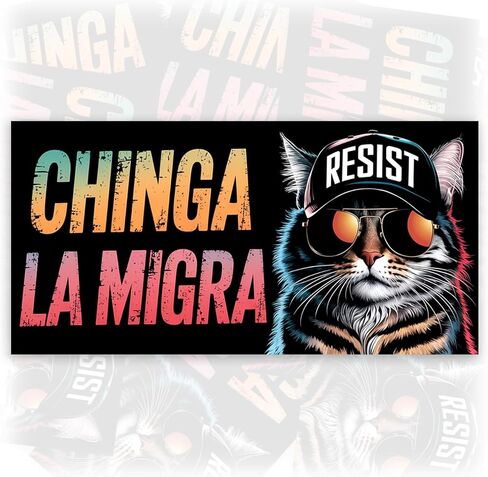 Chinga La Migra | Bumper Sticker or Car Magnet | Cute Cat Sarcastic Humorous Mexican Magnetic Bumper for Cars [7.5x3.75] in Kuwait