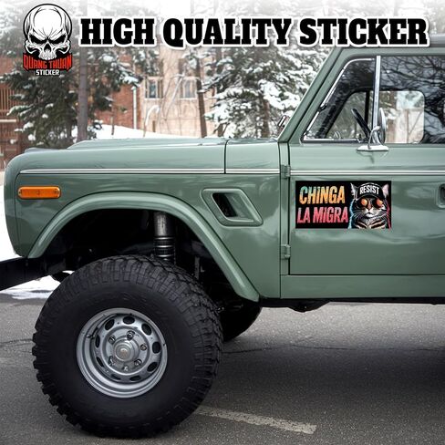 Chinga La Migra | Bumper Sticker or Car Magnet | Cute Cat Sarcastic Humorous Mexican Magnetic Bumper for Cars [7.5x3.75] in Kuwait