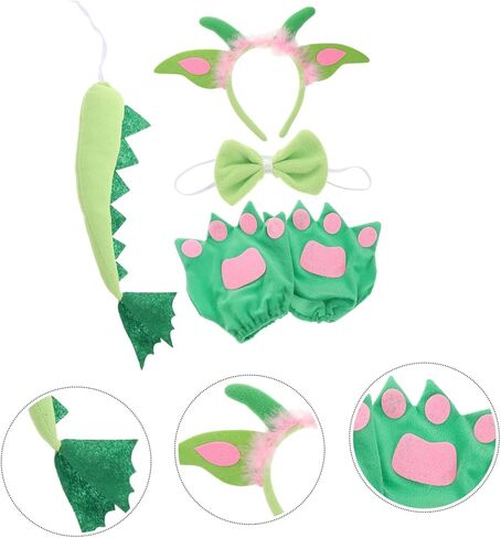 1 Set Plush Dinosaur Headband with Tail and Bowtie Cute Halloween Costume Accessories for Soft Plush Animal Props for Role Play and Themed Parties in Saudi Arabia