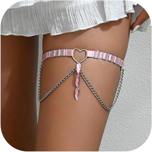 Leather Leg Garter for Thigh Elastic Rock Heart Thigh Garter with Chain for Women in Saudi Arabia
