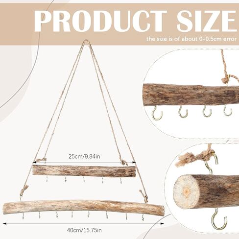 Yinkin 2 قطعة شماعة مجوهرات من الخشب الطبيعي Driftwood للحرف اليدوية مع خطافات 15.75 بوصة 9.84 بوصة رف مجوهرات جداري بوهو للجدران المنزلية نافذة عرض المتجر in Saudi Arabia