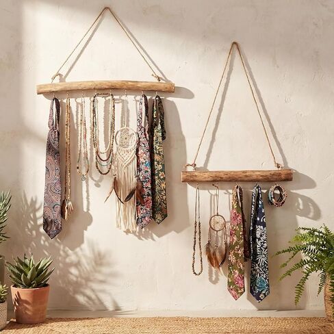 Yinkin 2 قطعة شماعة مجوهرات من الخشب الطبيعي Driftwood للحرف اليدوية مع خطافات 15.75 بوصة 9.84 بوصة رف مجوهرات جداري بوهو للجدران المنزلية نافذة عرض المتجر in Saudi Arabia