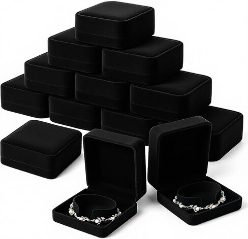 12Pcs Velvet Bracelet Gift Box Bulk, Classic Black Bracelet Pendant Necklace Gift Box Case for Jewelry Storage Display Case for Christmas Wedding Engagement Birthday Anniversary in Kuwait