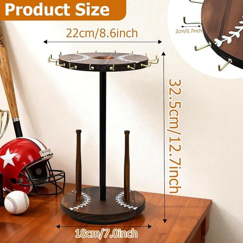 360° Rotating Wooden Baseball Ring Display Holder with Baseball Necklace Holder,Large Championship Baseball Jewelry Display Stand for Championship Rings, Softball Gifts & Necklace Organizer in Saudi Arabia