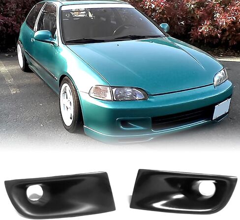 Front Bumper Brake Air Ducts, Compatible with 1992-1995 Honda Civic 2DR Coupe 3DR Hatchback, Polyurethane(PU) Fog Light Covers, Unpainted Black in Kuwait