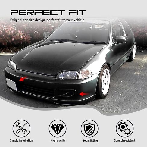 Front Bumper Brake Air Ducts, Compatible with 1992-1995 Honda Civic 2DR Coupe 3DR Hatchback, Polyurethane(PU) Fog Light Covers, Unpainted Black in Kuwait