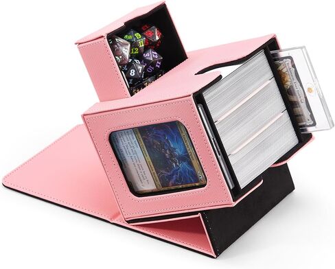 صندوق MTG Commander Deck Box مع شاشة قائد مزدوجة، صندوق بطاقات حاصل على براءة اختراع يناسب 100 بطاقة مزدوجة الأكمام، صندوق MTG مع صينية نرد، 2 مقسم، 2 حامل مغناطيسي، وردي وأسود in Kuwait