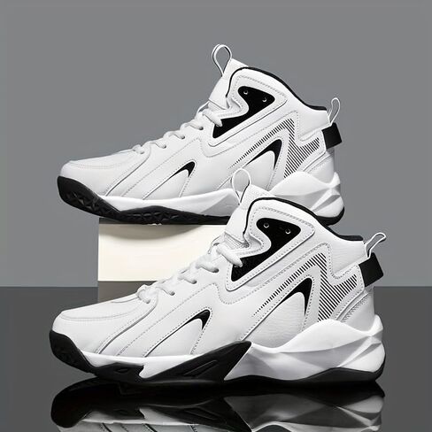 Plus Size Men's High-Top Basketball Shoes: Comfy, Breathable, Non-Slip, Shock-Absorbent Lace-Ups - Perfect for Indoor & Outdoor Training, Running, & Walking in Saudi Arabia