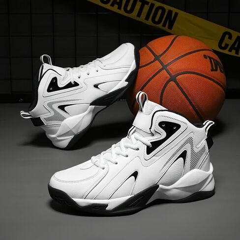 Plus Size Men's High-Top Basketball Shoes: Comfy, Breathable, Non-Slip, Shock-Absorbent Lace-Ups - Perfect for Indoor & Outdoor Training, Running, & Walking in Saudi Arabia