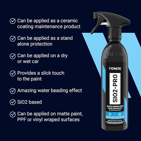 Vonixx SiO2-PRO Ceramic Spray Sealant | Protection for Ceramic-Coated Surfaces | Water & Dirt Repellent | Compatible with Matte Paint, PPF, Vinyl | Up to 4 Months Protection | 16.9 fl oz (500 ml) in Kuwait