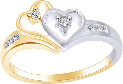 AFFY 1/10 Carat Round White Natural Diamond Two Tone Heart Promise Ring In 14K Gold Over Sterling silver (0.1 Cttw, I-J Color, I2-I3 Clarity) in Saudi Arabia