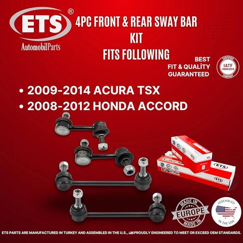 ETS 4 قطعة أمامي وخلفي + يسار ويمين Sway Stabilizer Bar End Link Kit يناسب Acura TSX 2009 2010 2011 2012 2013 2014 / لهوندا أكورد 2008-2012 K90456 K90457 K750152 K750153 in Kuwait